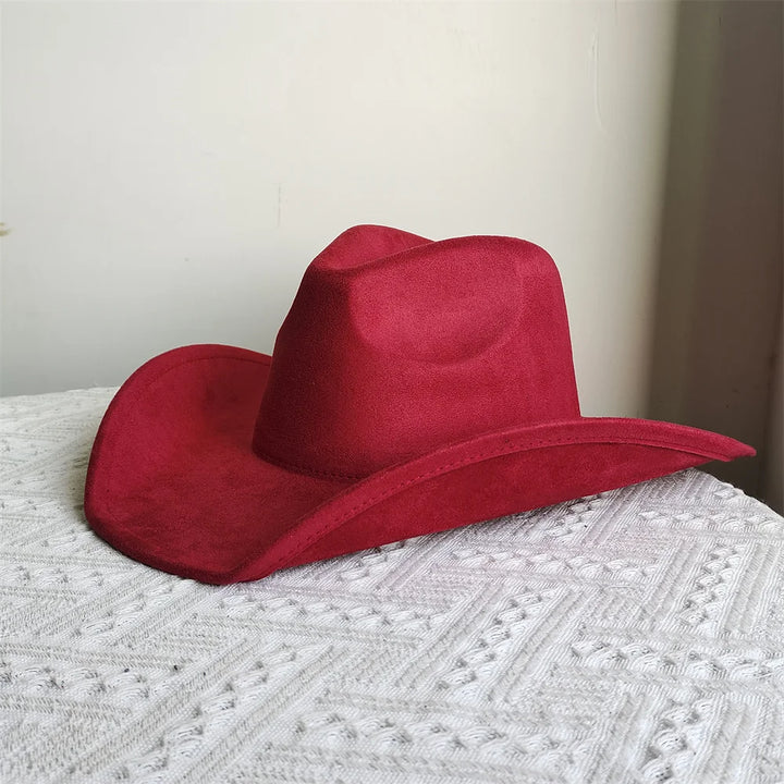 Suede Wide-Brim Western Cowboy Fedora Adjustable Fit-HighTouch