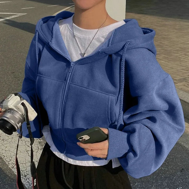 Women’s Fleece‑Lined Cropped Zip Hoodie