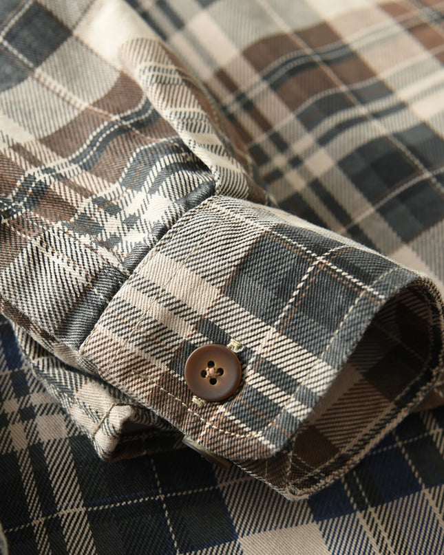 Vintage Wash Plaid Long-Sleeve Shirt Men  Cotton Flannel Casual Jacket