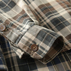 Vintage Wash Plaid Long-Sleeve Shirt Men Cotton Flannel Casual Jacket-HighTouch