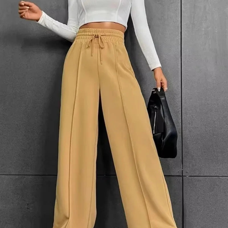 Women’s Wide-Leg Sports Track Pants – Loose Fit High-Waist Tube Trousers-HighTouch