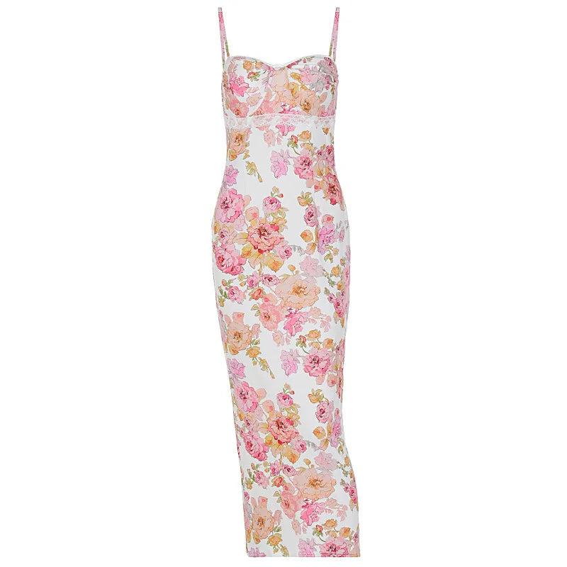 Floral Spaghetti Strap Maxi Dress – Elegant Summer Wedding Guest Gown-HighTouch