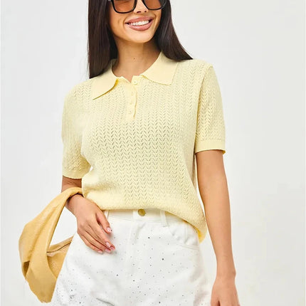 Tornova Loose Knit Polo Tee – Summer Casual Women's Top