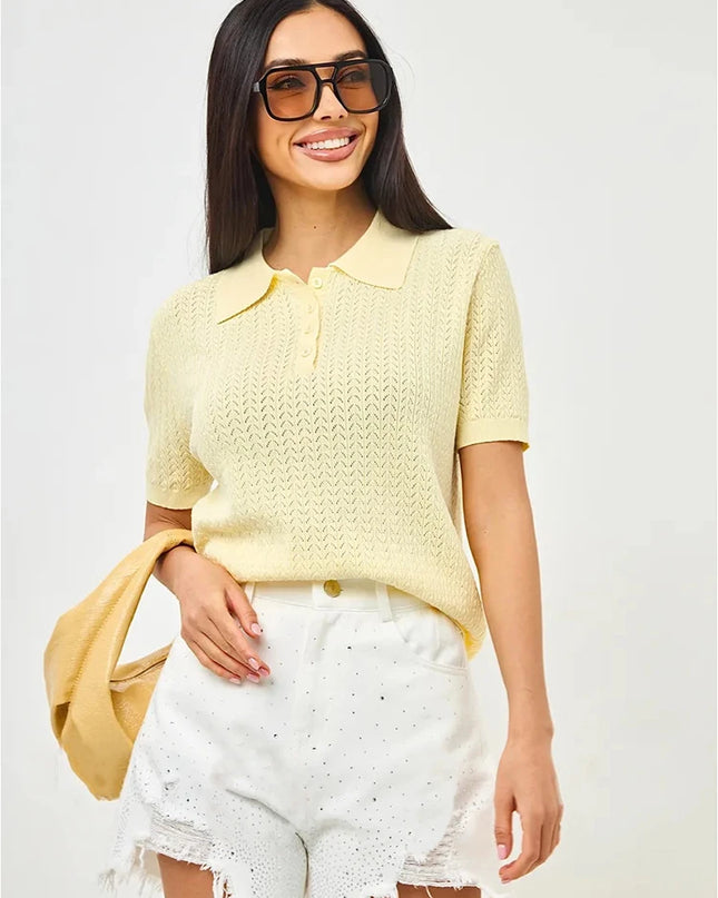 Tornova Loose Knit Polo Tee – Summer Casual Women's Top