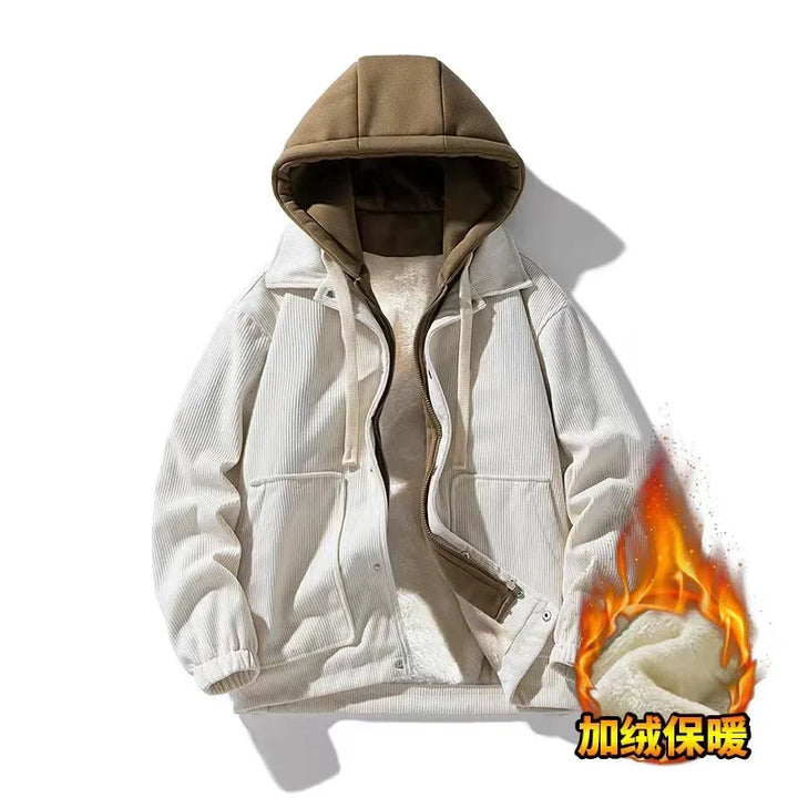 Unisex Oversized Corduroy Hoodie Jacket – Textured Winter Streetwear-HighTouch