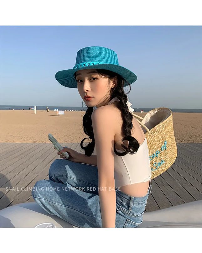 Adjustable Flat‑Top Yellow Straw Fedora