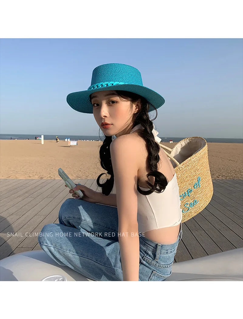 Adjustable Flat‑Top Yellow Straw Fedora