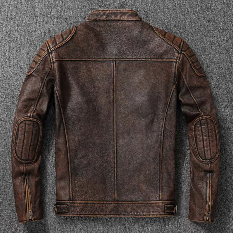 Real Cowhide & Fur Bomber Leather Jacket-HighTouch