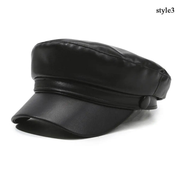 PU Leather Beret Hat All Season British Visor Baker Boy Cap