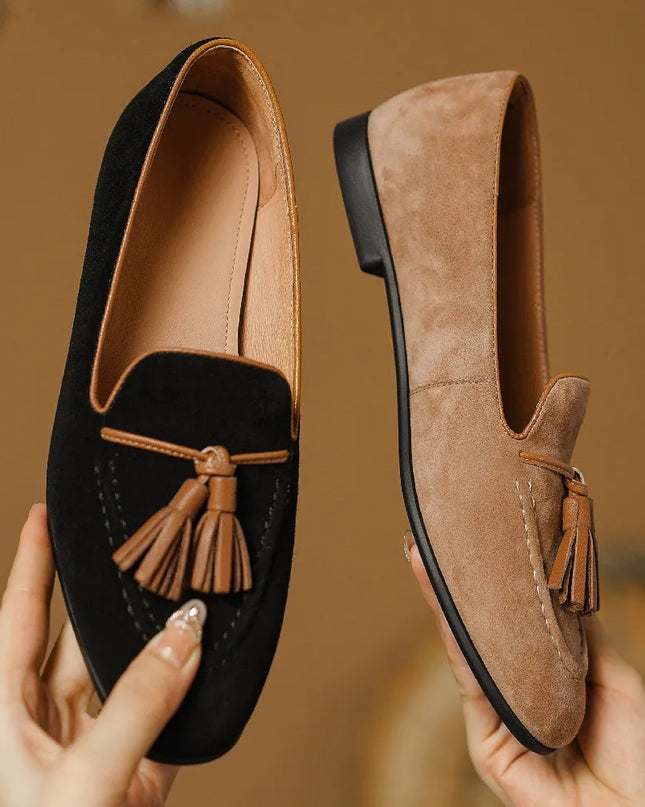 Women’s Natural Suede Fringe Moccasin Ballet Flats