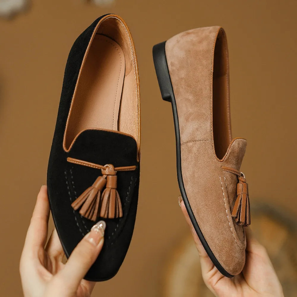 Women’s Natural Suede Fringe Moccasin Ballet Flats