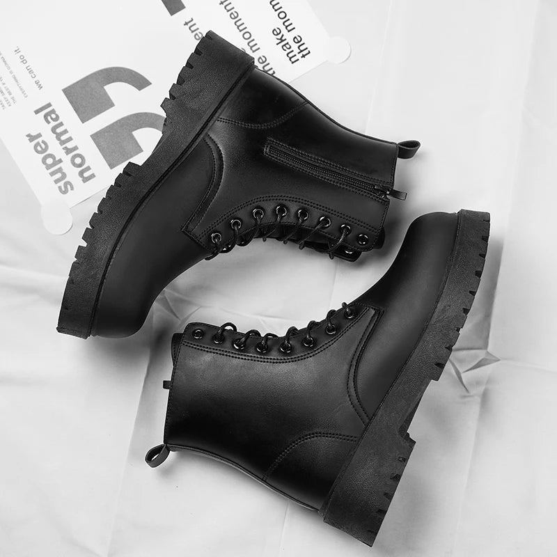 Unisex High-Top Thick-Sole Leather Boots
