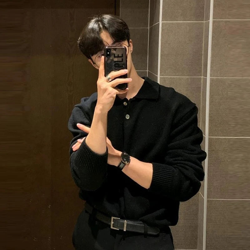 Light Luxury Knit Polo Neck Sweater Men