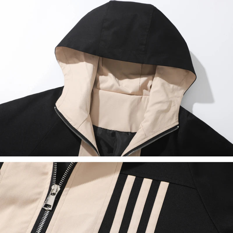 Colour-Blocked Hooded Overcoat Men's Jacket-HighTouch