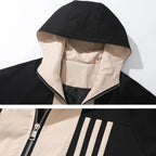 Colour-Blocked Hooded Overcoat Men's Jacket-HighTouch