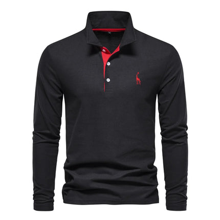 Men’s Deer-Embroidered Long Sleeve Polo