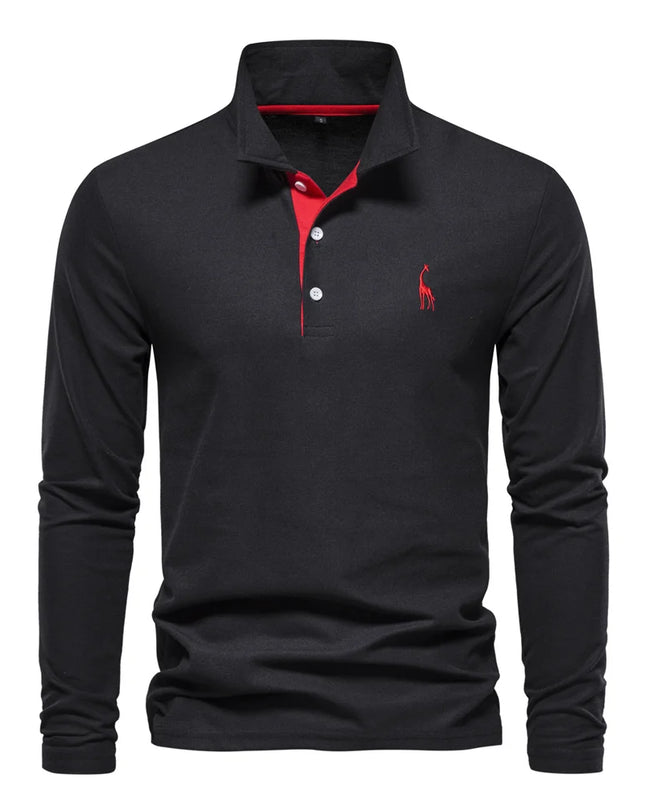 Men’s Deer-Embroidered Long Sleeve Polo