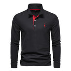 Men’s Deer-Embroidered Long Sleeve Polo-HighTouch
