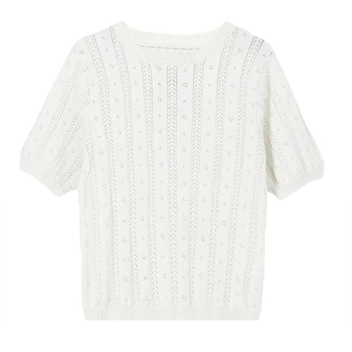 Distressed 100% Cotton Tee – Korean Knit Summer Top-HighTouch