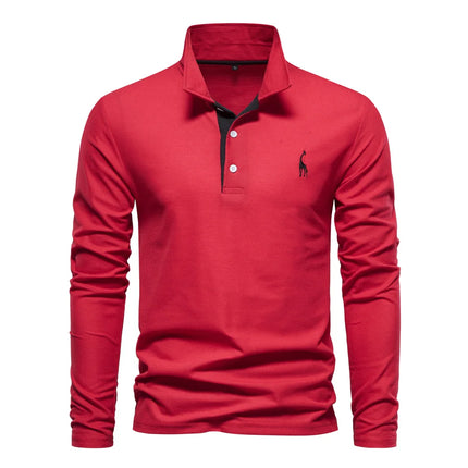 Men’s Deer-Embroidered Long Sleeve Polo