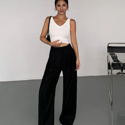 High-Waisted Wide-Leg Suit Pants – Multicolor Office Trousers for Women