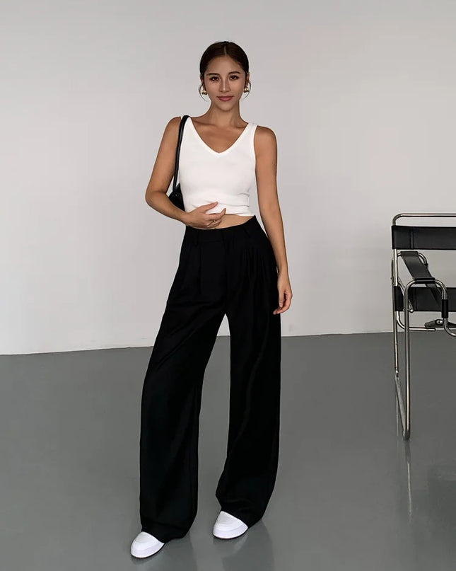 High-Waisted Wide-Leg Suit Pants – Multicolor Office Trousers for Women