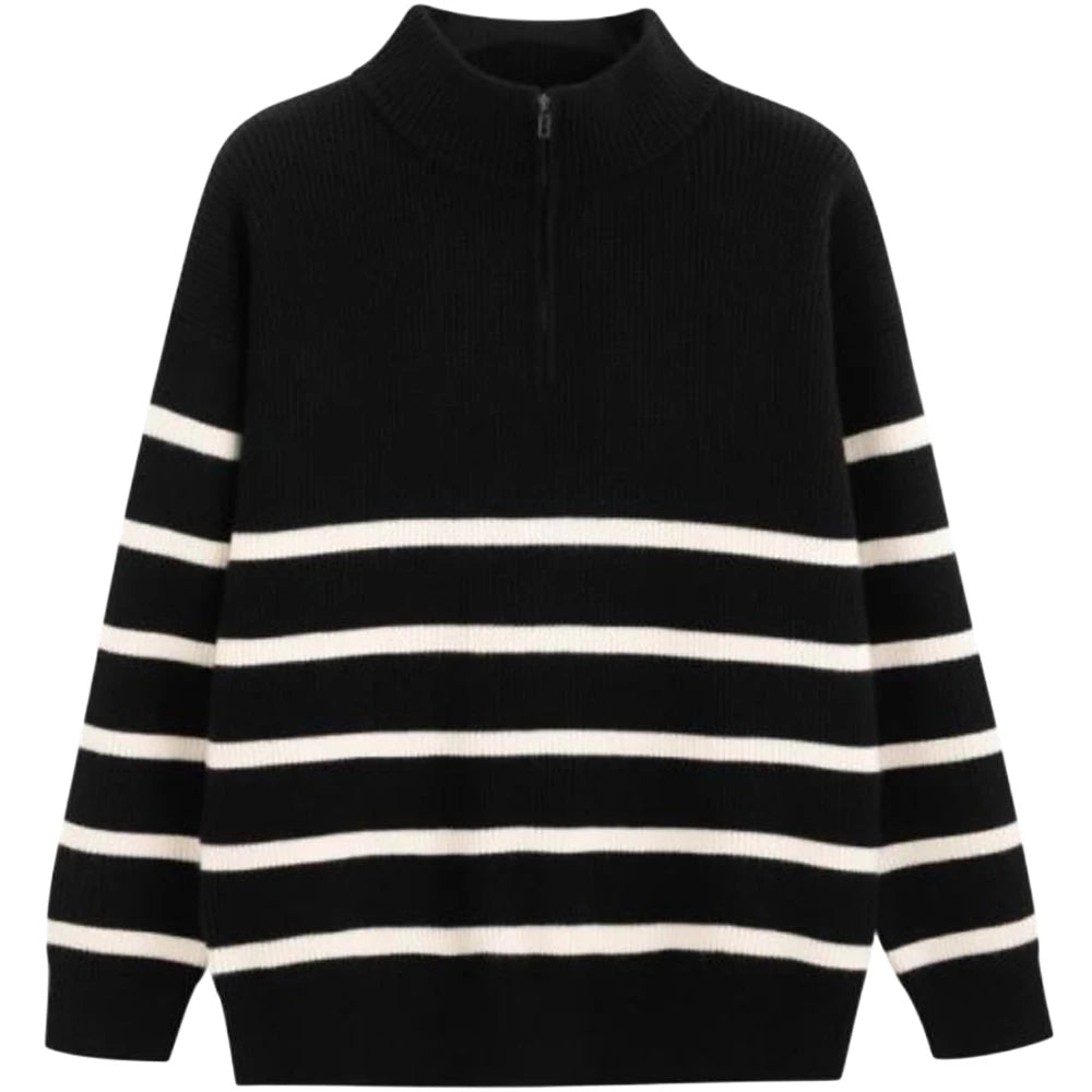 Men’s Striped Semi-Zip Knit Sweater-HighTouch