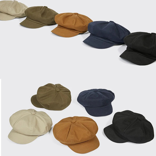 Vintage Cotton Beret / Octagonal Newsboy Cap – Unisex Adjustable