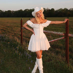 One‑Shoulder Bow‑Tie Lace Party Dress-HighTouch