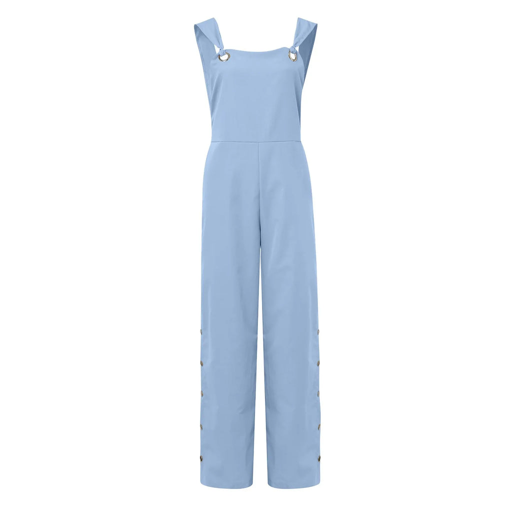 Women's Cotton Linen Strappy Playsuit – Wide Leg Summer Jumpsuit