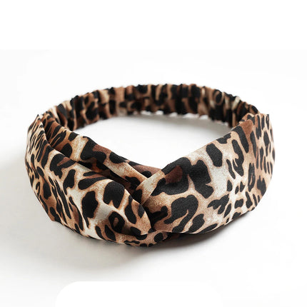 Vintage Boho Printed Cross Turban Headband – Wide Stretchy Fabric Band