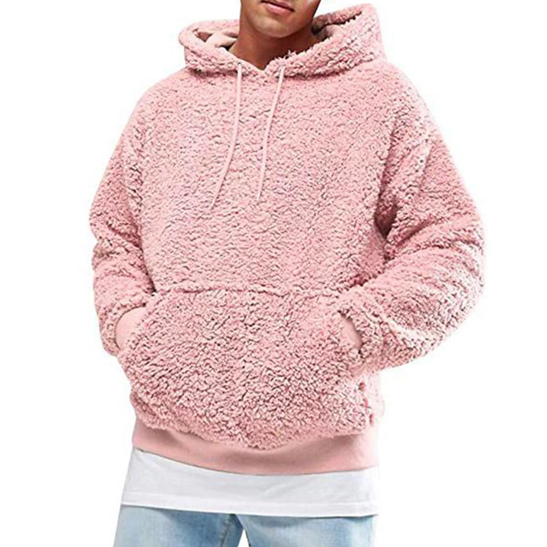 Men's Sherpa Fuzzy Pullover Hoodie-HighTouch