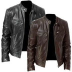 Slim Fit PU Stand Collar Jacket – Autumn Motorcycle Coat for Men-HighTouch