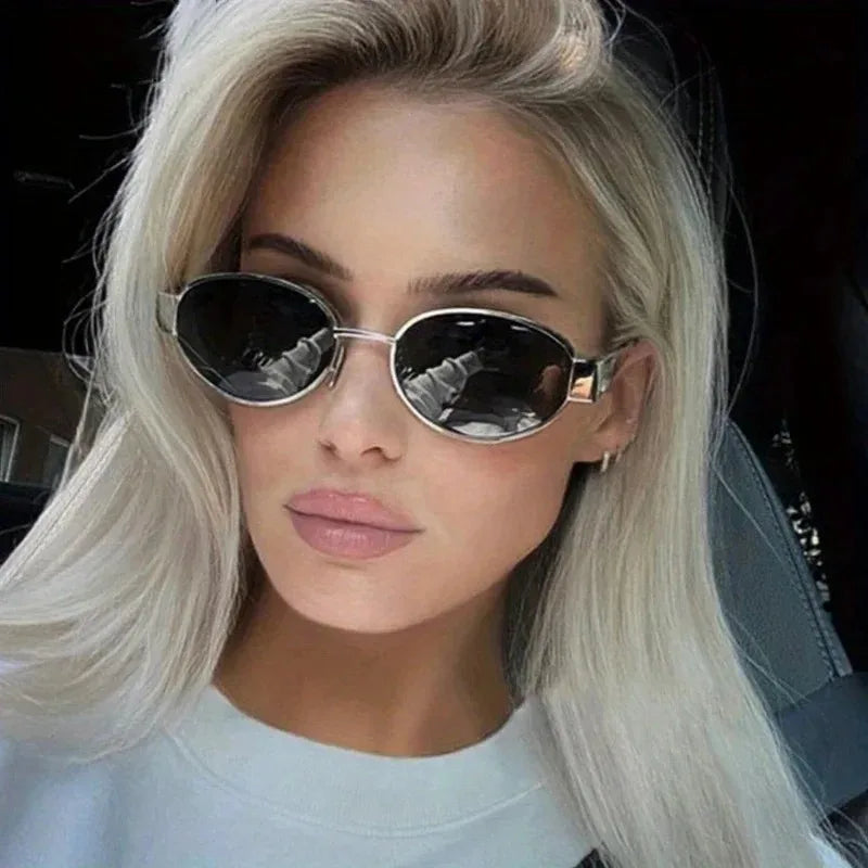 Retro Oval Metal-Frame Sunglasses