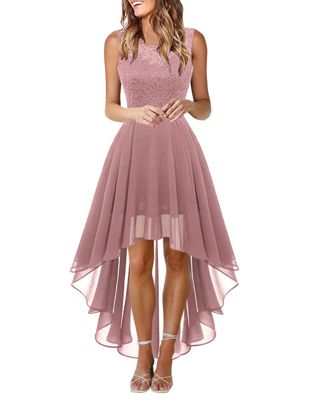 Vintage Floral Lace Irregular-Hem Cocktail & Bridesmaid Dress