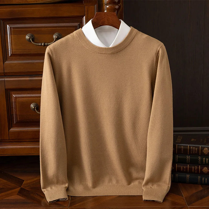 Men’s Merino Wool Sweater Premium Long Sleeve Knit Pullover-HighTouch