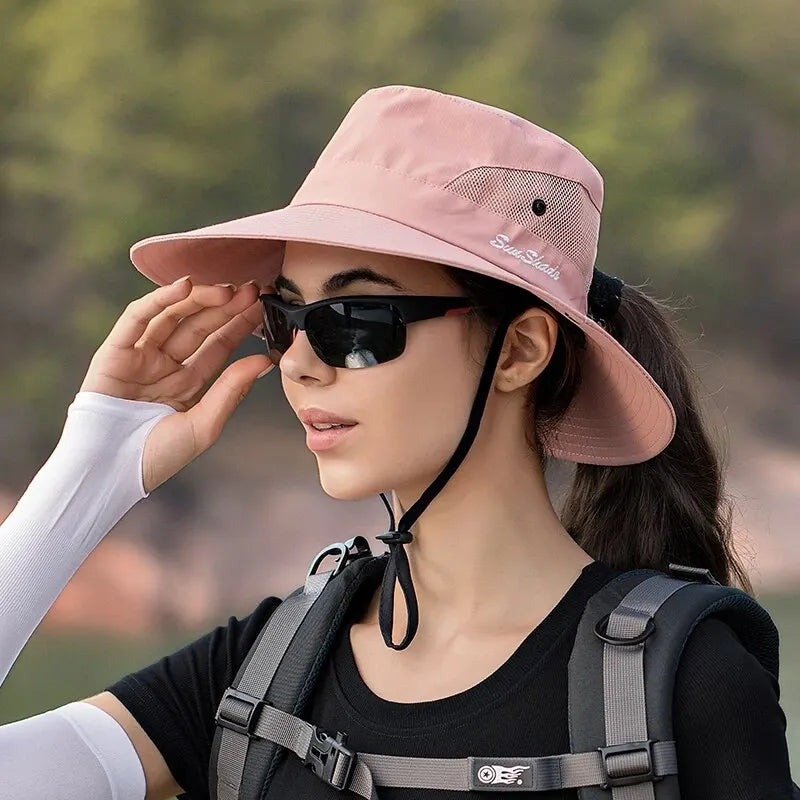 Xinbaoguan Foldable Ponytail Sun Hat – Breathable 100% Polyester UV Protection-HighTouch