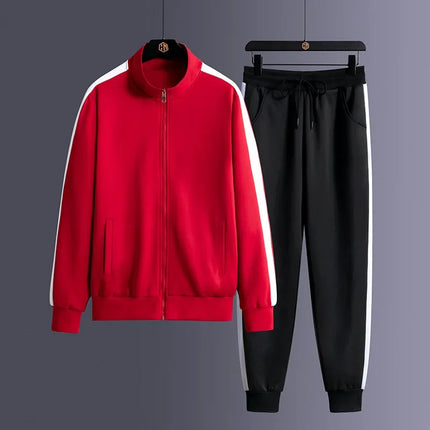 Korean Style Tracksuit for Men – Striped Zip Jacket & Jogger Pants Set
