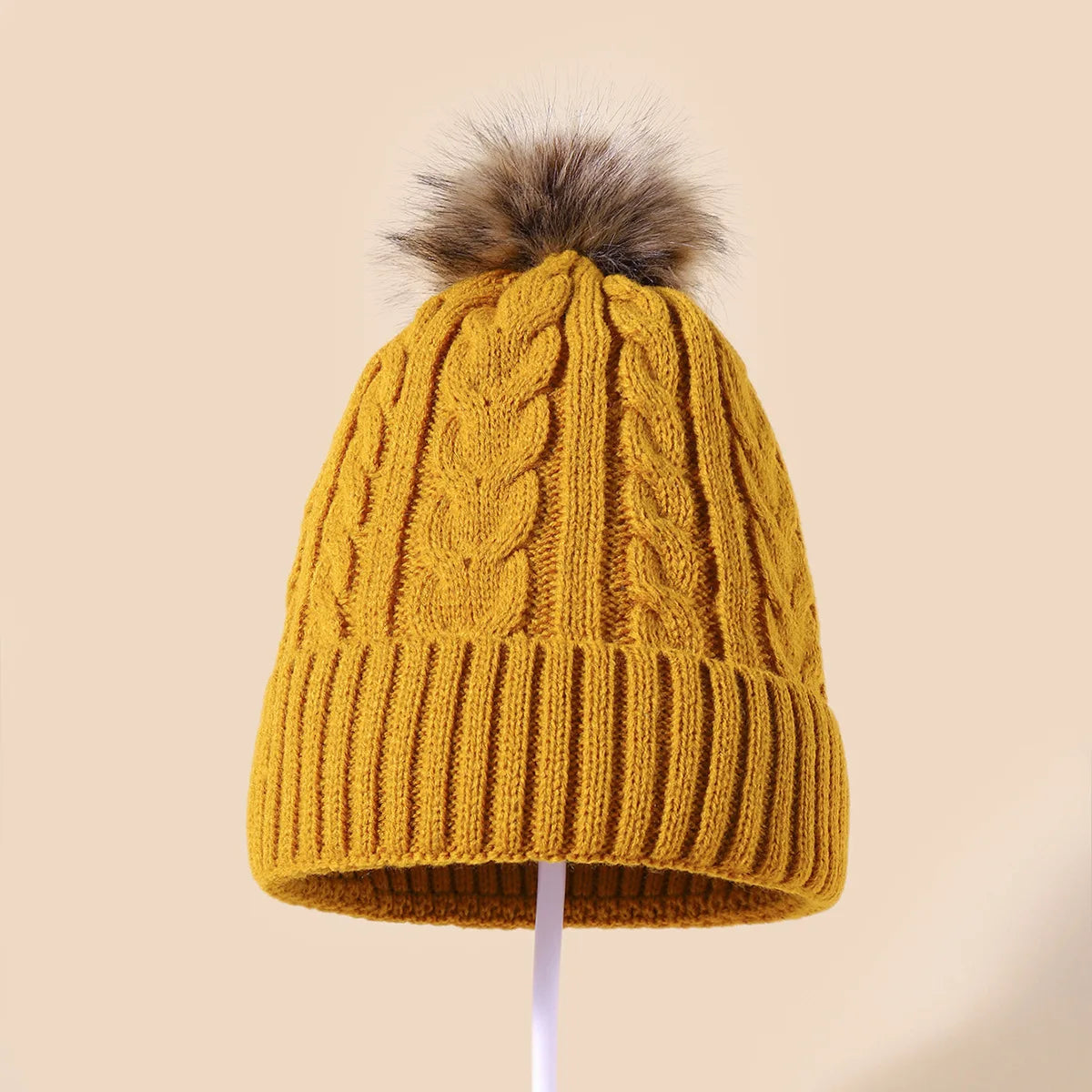 Plush-Pom Knit Flap Beanie for Women