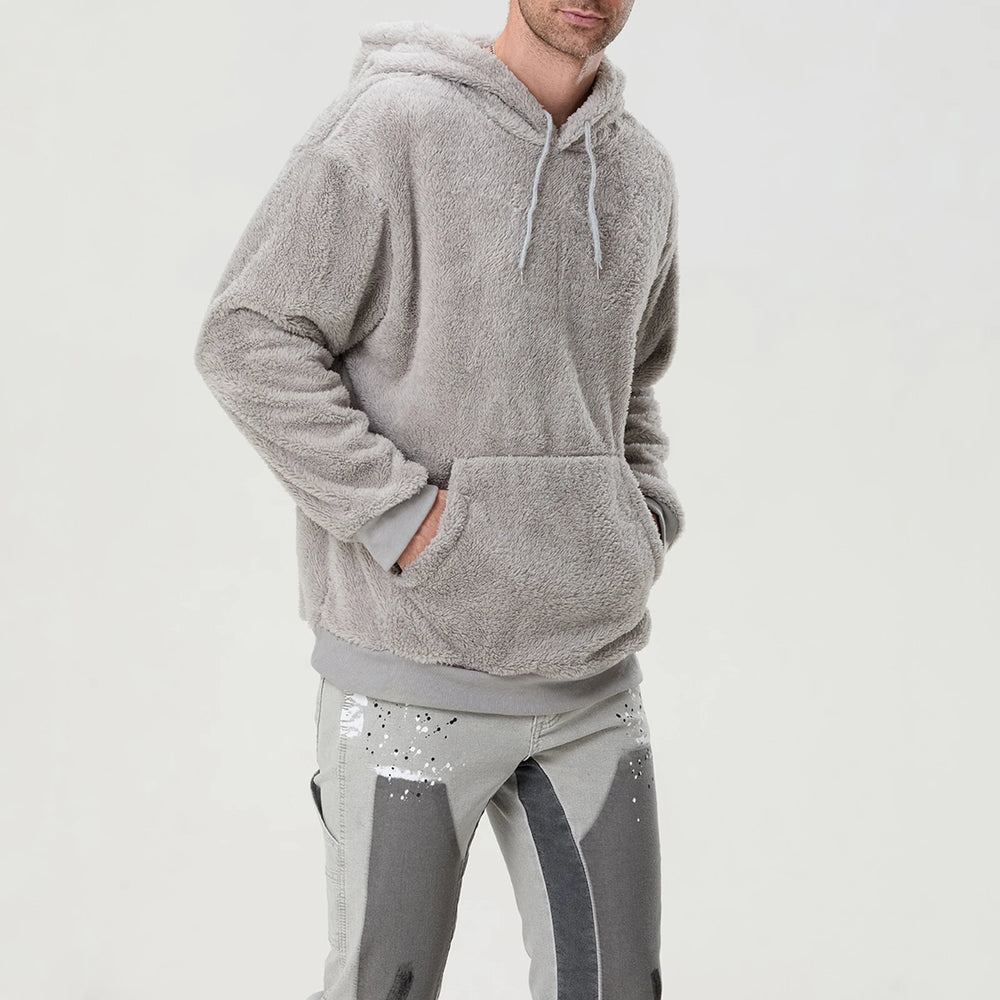 Men's Sherpa Fuzzy Pullover Hoodie-HighTouch
