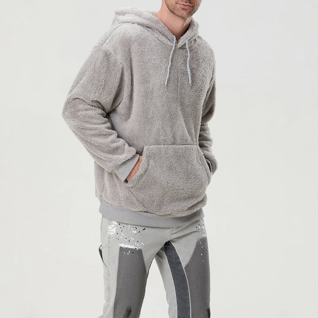 Men's Sherpa Fuzzy Pullover Hoodie-HighTouch