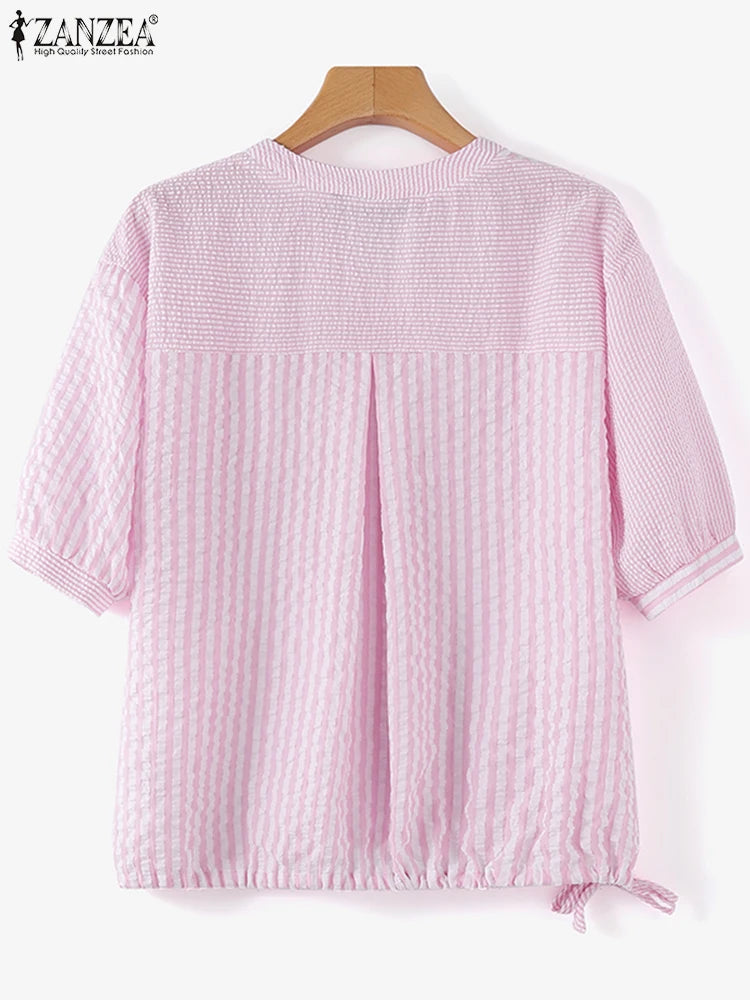Elegant Striped V-Neck Blouse-HighTouch