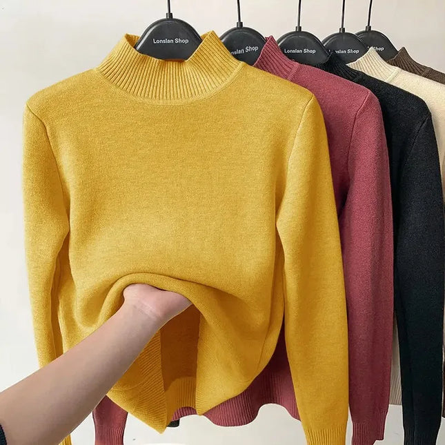 Fleece Half-Turtleneck Sweater – Cozy Knit Pullover for Autumn & Winter