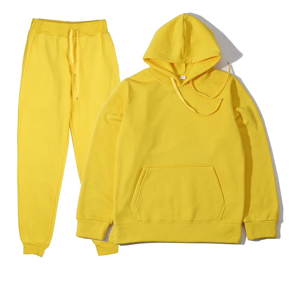 Men’s Solid Color Hoodie & Jogger Tracksuit Set-HighTouch