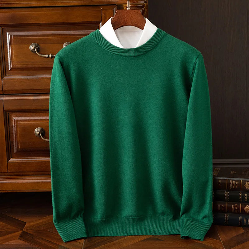Men’s Merino Wool Sweater Premium Long Sleeve Knit Pullover-HighTouch