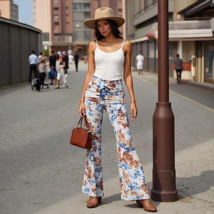 Mia Muse Camo Contrast-Panel High-Waist Pants – Full‑Length Casual Summer Trousers