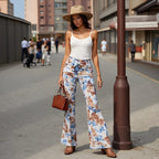 Mia Muse Camo Contrast-Panel High-Waist Pants – Full‑Length Casual Summer Trousers-HighTouch