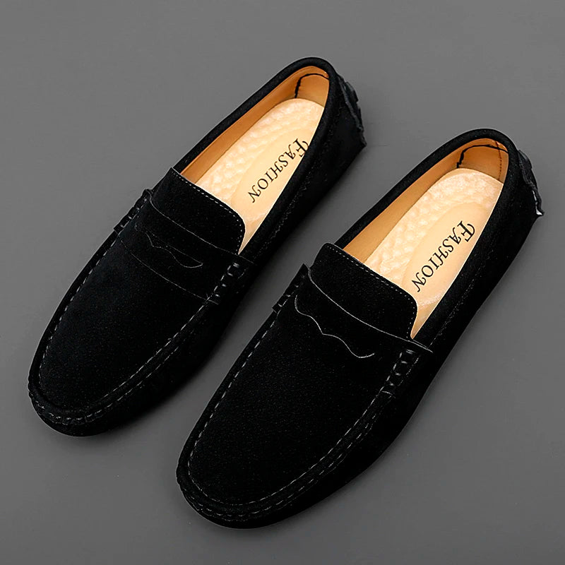 Soft Suede & Leather Slip-On Loafers-HighTouch