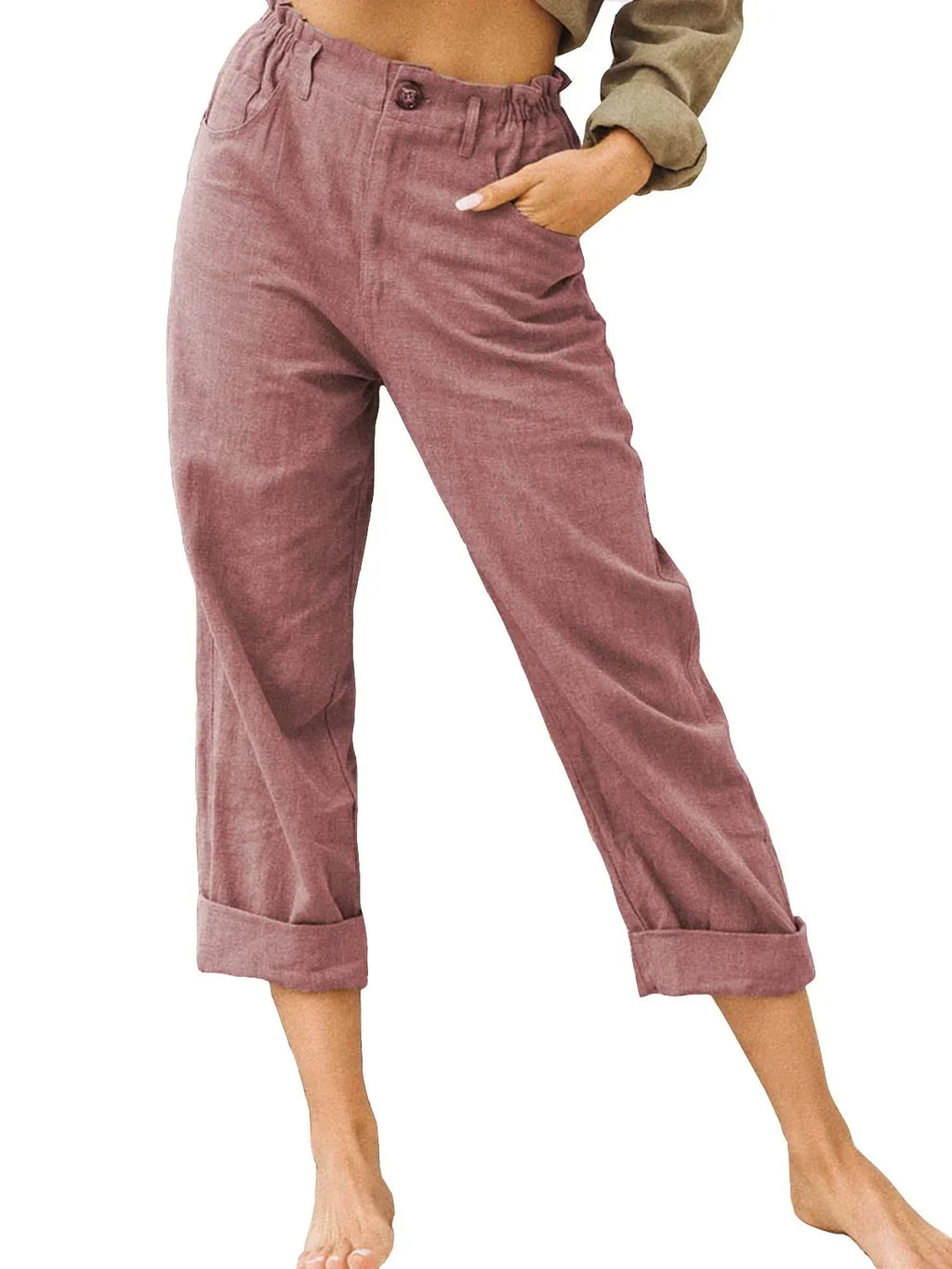 Spring Cotton-Linen Women’s Loose Button Pockets Pants – Elegant & Breathable-HighTouch