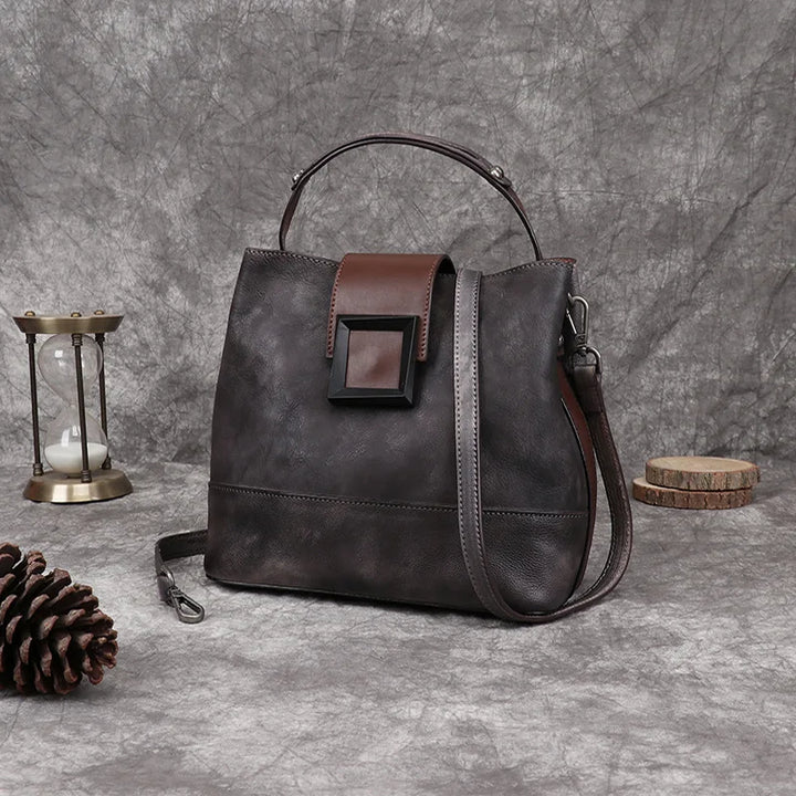 Top-Grain Leather Bucket Bag for Women ‒ Handmade Designer Office & Travel Purse-HighTouch